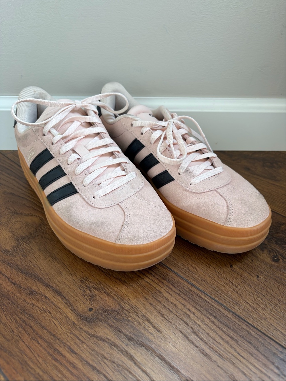 adidas Pink Suede Platform Sneakers with Black Stripes